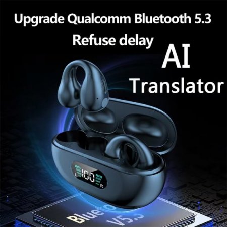 Q7 Portable AI automatic Language Translator Earbuds, Real time mutual translation device, LED screen power display Language Translator Earphones