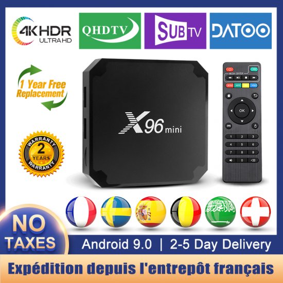 X96mini QHDTV IPTV Box Android 9.0 tv box France Arabic French Smart TV Box Amlogic S905W 4K HD 1G 8G 2G 16G Set top Box With 1 Year smart Code IPTV Subscription