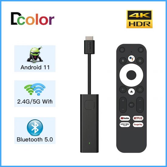 4K DCOLOR Android 11.0 TV STICK Amlogic S905Y4-B 2GB 16GB BT5.0 2.4GHz/5 GHz WIFI Smart TV STICK