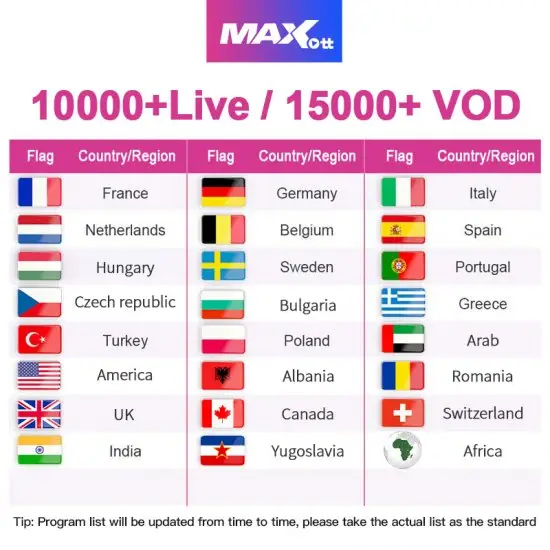 12 Months Max OTT 4K FHD 10000+ Live 20000+ VOD IPTV Subscription XXX for Android IP TV Smarters pro